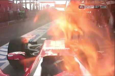 F1澳大利亚正赛莱科宁赛车着火